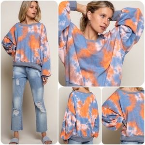 POL Cozy Bring Back French Terry Sweatshirt in Blueberry Pumpkin